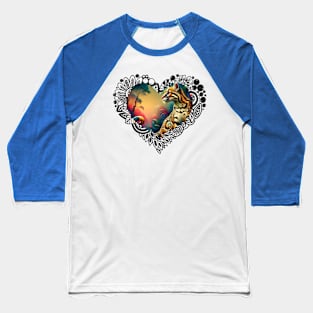 Exotic Ocelot in fantasy jungle, black lace heart Baseball T-Shirt